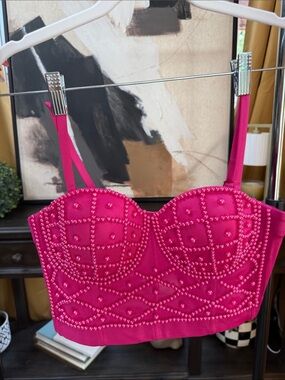Hot Pink Studded Bustier Crop Top